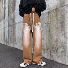 复古棕色牛仔裤男美式hiphop高街ins潮牌宽松N0503-P48，男装牛仔裤，星座308B-2