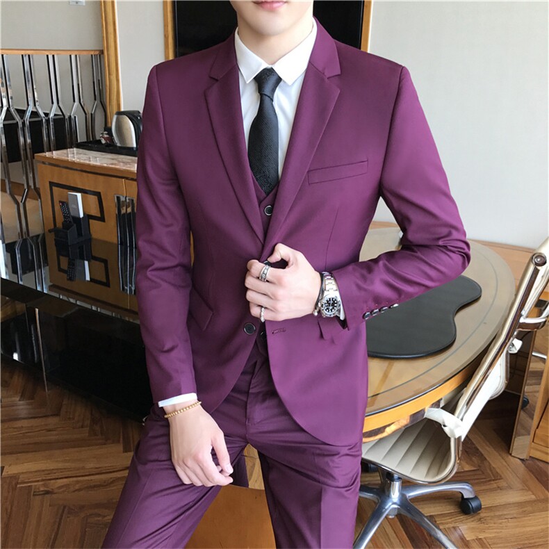 三件套西服套装男士西装商务休闲职业装上班面试修身新郎伴郎结婚,男装西服套装,星座505-2（原电商A260-1)