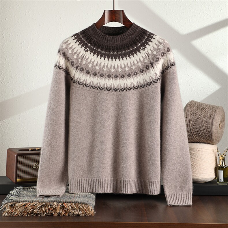 2025年秋季新款百搭男士提花四股加厚保暖长袖羊绒衫，男装羊绒套衫，绒之心羊绒