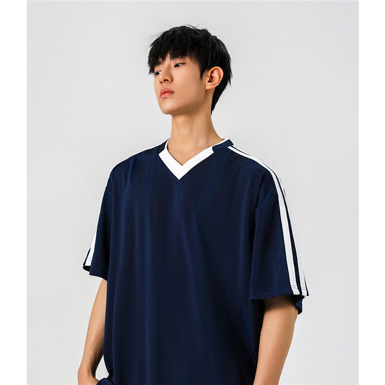 1可二开美式复古条纹运动球衣大码M-5XL短袖T恤男DX78018P45控75,男装T恤,星座226-2