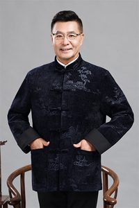 长期货中老年唐装棉衣男风灯芯绒爸爸装中式盘扣套装爷爷棉袄图片