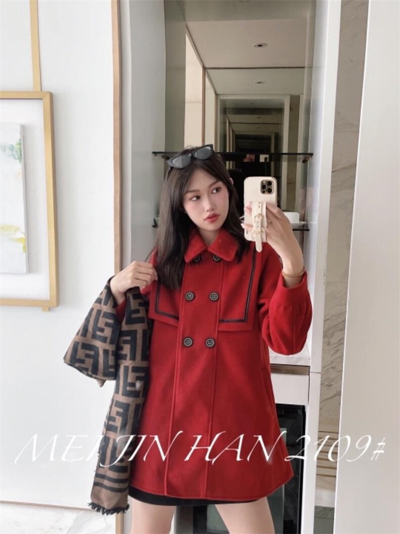 美巾涵5121学院风中长款呢子外套，其它，美巾涵