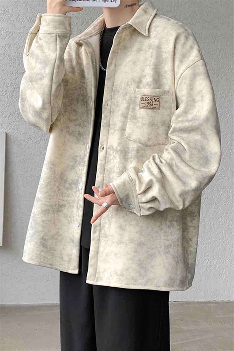 8XL-M秋冬款加绒加厚衬衫男做旧脏脏保暖外套大码衬衣CS29002P65,男装衬衫,电商B312