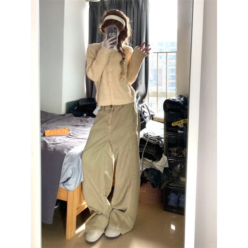 NZI99LL-P58美式复古卡其色工装牛仔裤男夏季宽松直筒阔腿裤,男装牛仔裤,星座1007（原301D）