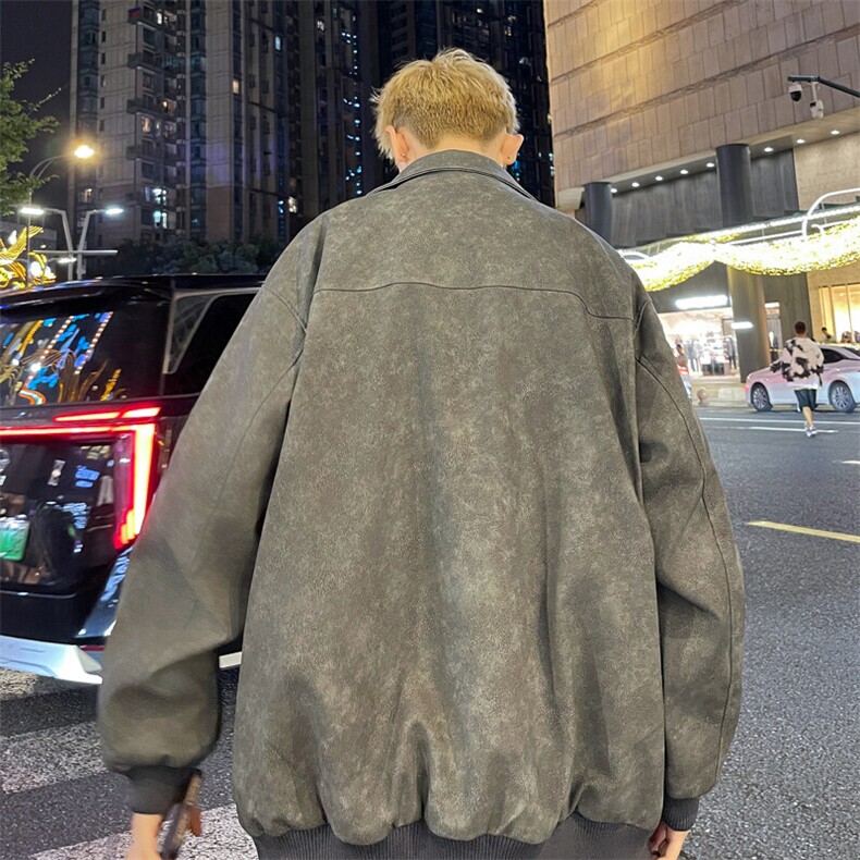 秋季翻领皮夹克男宽松男士皮衣外套潮A266-PY010-特批P78加厚P85,男装皮衣,电商A266