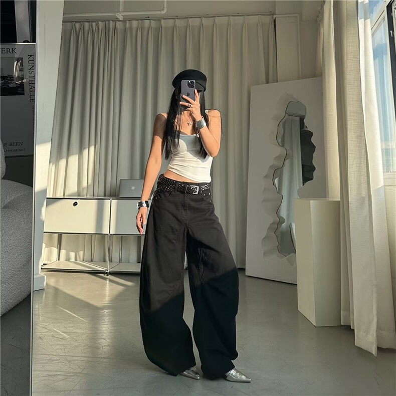 美式复古美拉德棕色弯刀牛仔裤男女直筒阔腿长裤K9004-P58网络图，女装牛仔裤，电商B245