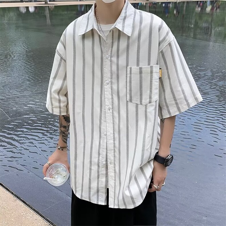 五分袖青春流行潮流男日常日系新款标准衬衫百搭夏季潮CS066P33,男装衬衫,星座410-2