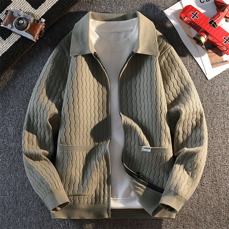 25820-P70秋季时尚翻领毛衣开衫男针织衫纯色简约开衫外套，男装针织衫/毛衣，电商D310B