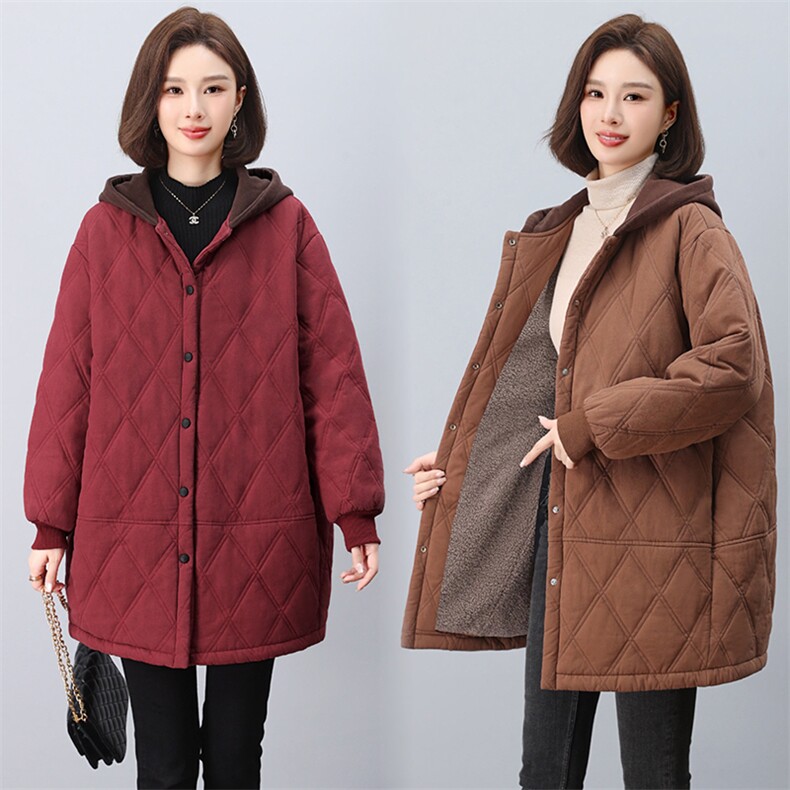 时尚保暖女式中长款棉服冬季加绒夹棉外套显瘦修身大码女装,女装棉衣/棉服,悦见她