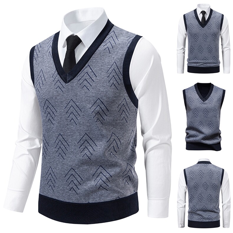 秋冬季加绒休闲爸爸装马甲套头宽松中老年款坎肩毛衣背心M39，男装针织衫/毛衣，星座1706