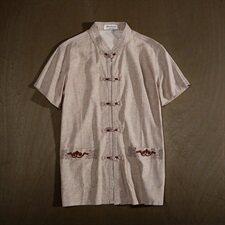 棉麻男士唐装上衣中式男短袖衬衫汉服居士服加肥大码1806-1款，男装衬衫，星座802