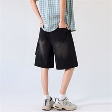 新款美式工装牛仔裤夏季宽松中裤水洗休闲中裤XZ201-K509P45，男装牛仔裤，星座201