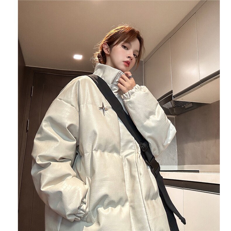 中性冬装美式立领情侣宽松棉服加厚pu皮棉衣外套男女H912P128,男装棉衣,电商A341