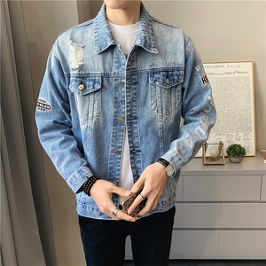 JK818-p80 M-5X店主风ins牛仔夹克绣花破洞大码男日系CITYBOY图片