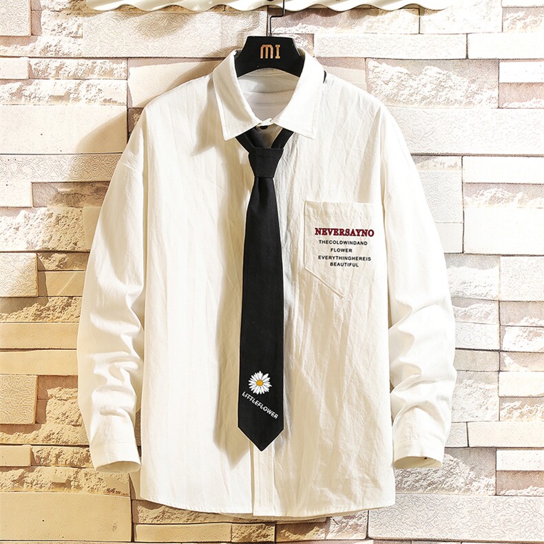 LC42110-P45加绒款P55痞帅领带长袖衬衫男士大码dk制服男jk砖墙,男装衬衫,电商A040A