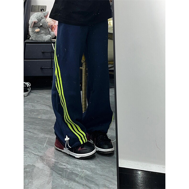 美式复古高腰三条杠运动裤潮牌复古条纹撞色休闲裤KZ09特P45,女装休闲裤,星座908-1