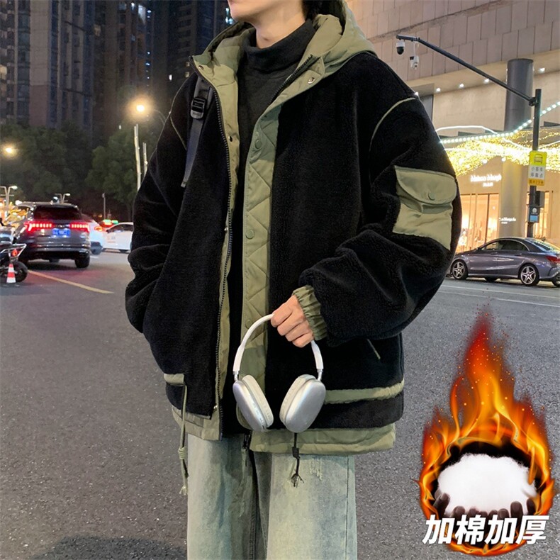 情侣棉服男士加绒加厚拼接工装保暖羊羔毛冬装外套M021-P125,男装棉衣,星座308B-2