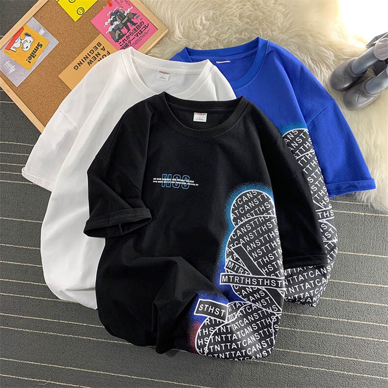 毛毯风DX120P35港风短袖青少年学生百搭休闲潮流宽松T恤纯,男装T恤,星座1204-3