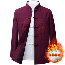 秋冬新款中年唐装男长袖夹克外套加绒棉服YDC8065-常规130加绒140，男装棉衣，星座1105-3