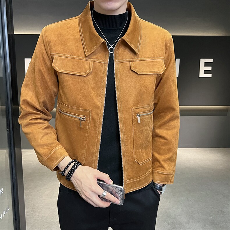 2023秋季新品男装鹿皮绒夹克潮男修身休闲夹克JK06,男装夹克,电商B248
