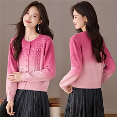 2025年秋季新款小香风渐变色针织开衫高级感亮闪闪chic韩系上衣，女装羊毛衫，艾米