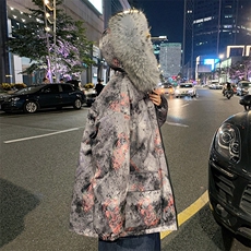 冬装涂鸦太空人大毛领加厚连帽情侣棉衣外套Y299P130男类，男装棉衣，电商A071