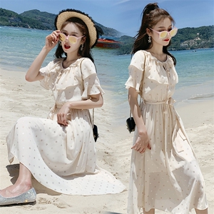  挂脖气质俏皮碎花长裙连衣裙,女装连衣裙,天丽