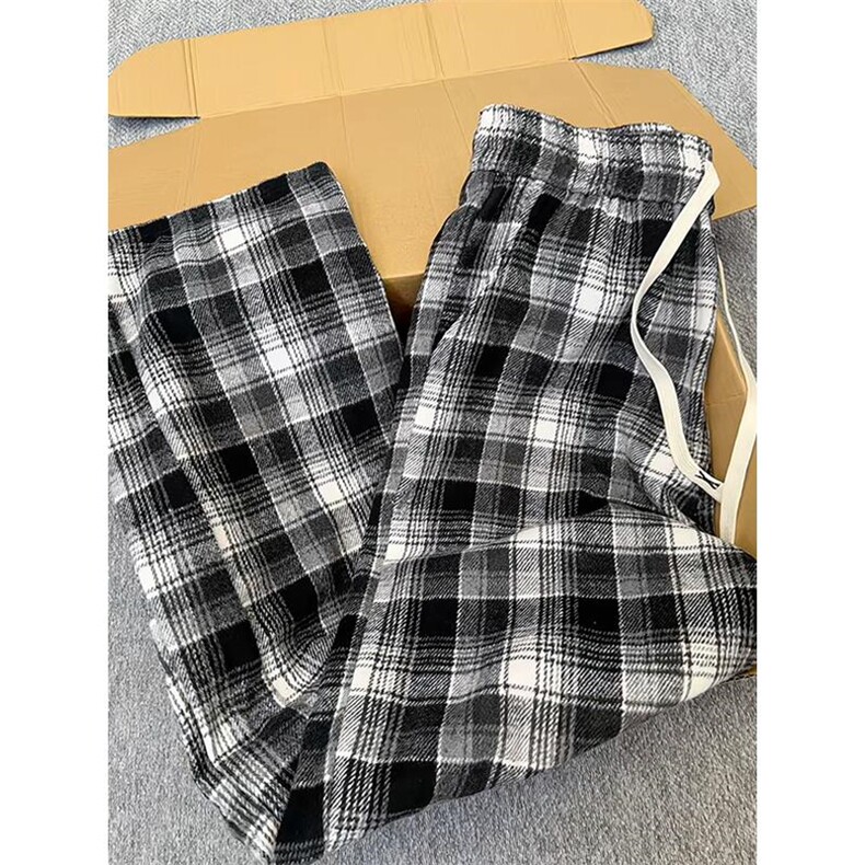 特批P32无差价秋季毛呢格子裤潮牌男女宽松大码直筒休闲裤K5790,男装休闲裤,电商A001