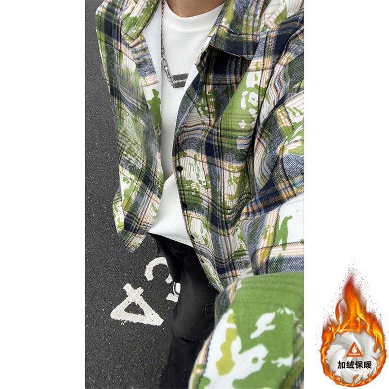 美式长袖宽松格子衬衫休闲内搭衬衣高级感翻领外套男CJ9741-特P42图片