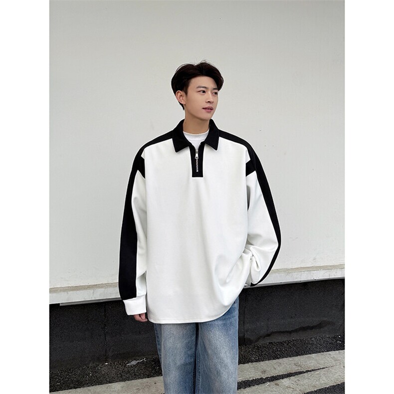 25年POLO衫T恤港风菠萝格上衣春秋季拼接休闲卫衣外套YY6887-P48,男装卫衣,电商C216