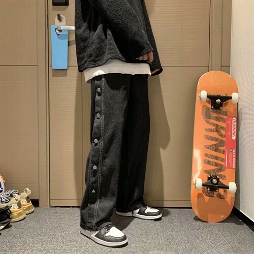 春秋ins潮流高街排扣牛仔裤男女潮牌宽松直筒牛仔裤阔腿k90-p40,男装牛仔裤,星座1008-1