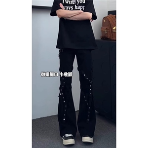 美式高街美式牛仔裤男宽松微喇显瘦排扣痞帅长裤513ACK2481P47图片