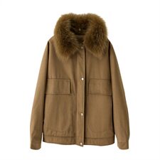 棉衣/棉服2021新款冬兔毛中长款工装带帽棉服女外套配毛领，女装派克服，瑶迪依秀