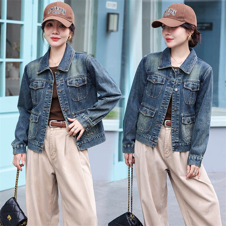 牛仔外套女早秋新款高级感复古牛仔帅气机车街头洋气小个子短外套，女装牛仔外套，潮流依族