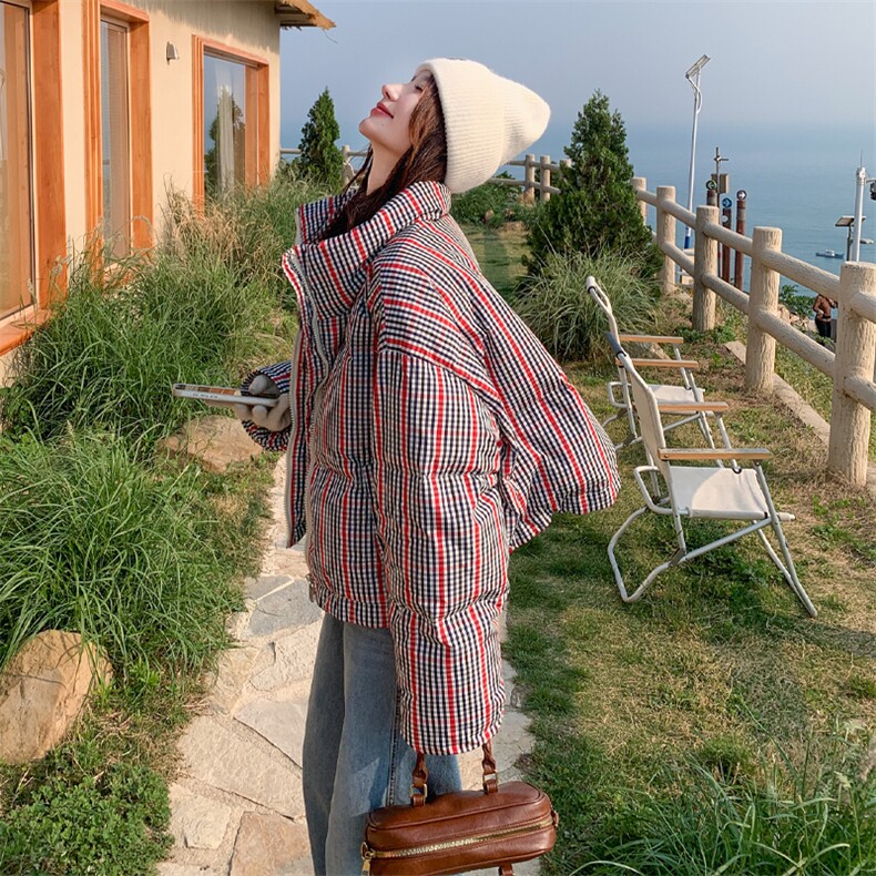 90白鸭绒外套红色格子羽绒服2C158-6021-P255-K358,女装羽绒服,2C158