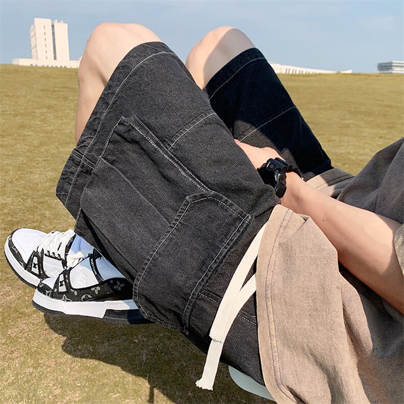 抖音现货工装大口袋高街高品质男士牛仔短裤XD22979-P45,男装牛仔裤,电商A042