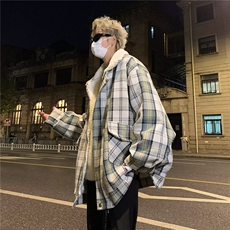 复古外套男秋冬季羊羔毛棉服加绒加厚小香风宽松格子棉衣潮M8029，男装夹克，星座1116A-1（原606A）
