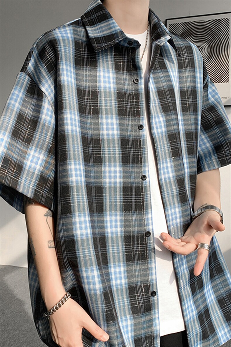 8XL-M格子短袖衬衫男夏季薄款DK制服衬衣JK学院风半袖外套DC28004,男装T恤,电商B312