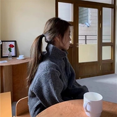 时尚宽松加厚羊毛开衫女秋冬新款高领长袖针织衫外套百搭显瘦毛衣，女装羊毛衫，泰沅羊绒