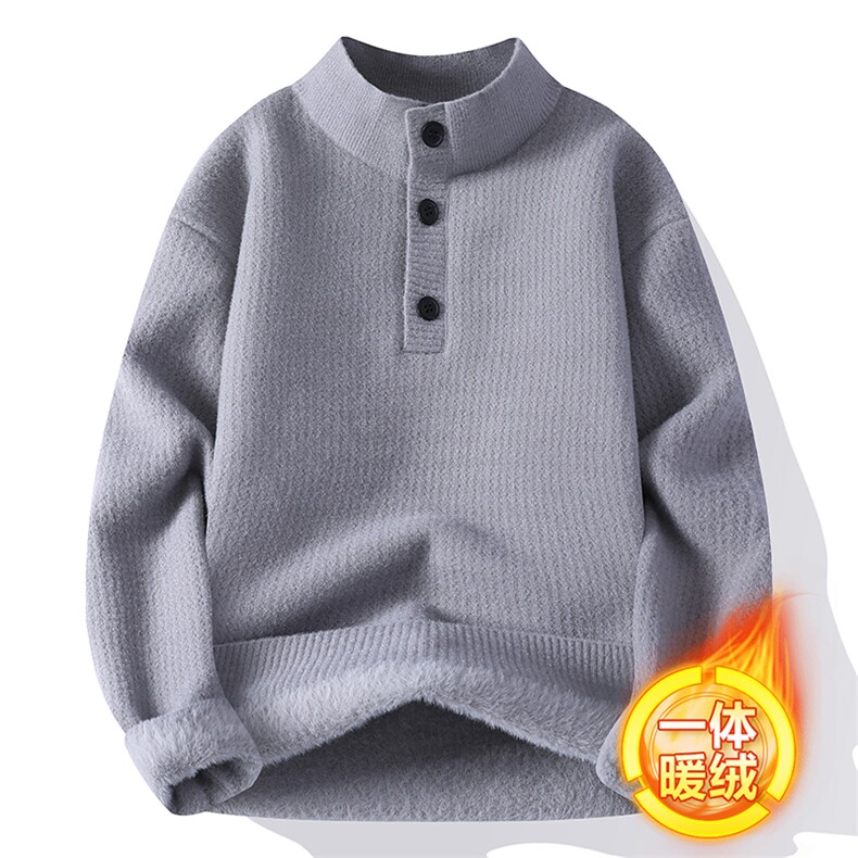 加绒毛衣男秋冬休闲半高领三粒扣针织衫毛衣M272-P65,男装针织衫/毛衣,星座310B-3