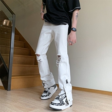 新款美式高街ins小众拉链排扣破洞休闲牛仔裤货号K642P6078，男装牛仔裤，电商A063