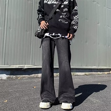 美式高街复古小众泼墨设计牛仔裤春秋潮牌直筒宽松hiphop长裤男，男装牛仔裤，星座716-4