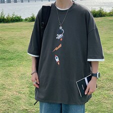 JT55165-P25假两件短袖t恤男大码胖子半袖体恤半截袖港风，男装T恤，电商A040
