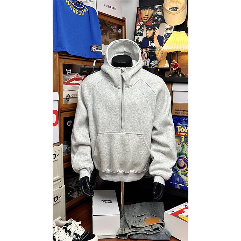 抖音得物高品质二开26春装重磅宽松结构拉链设计高领连帽卫衣W76,男装卫衣,电商A486-1