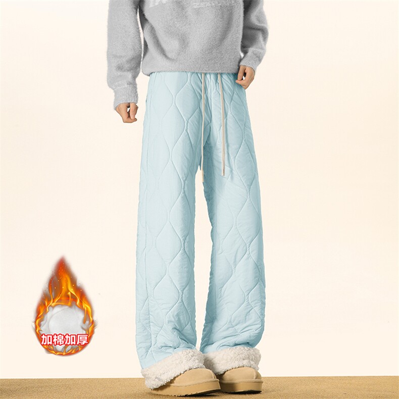 抖音羊羔毛菱格宽松港风夹棉拖地棉裤男K5613J加棉-特P45控78，男装棉裤，电商A001