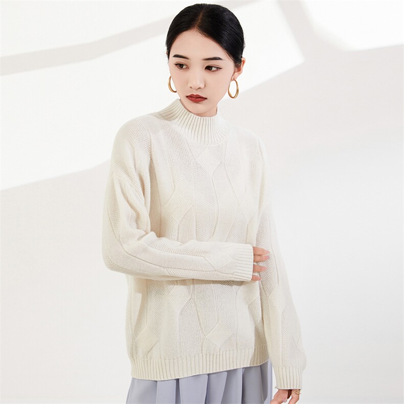 2025年秋季新款麻花纹针织上衣休闲时尚修身，女装针织衫/毛衣，奢优羊绒