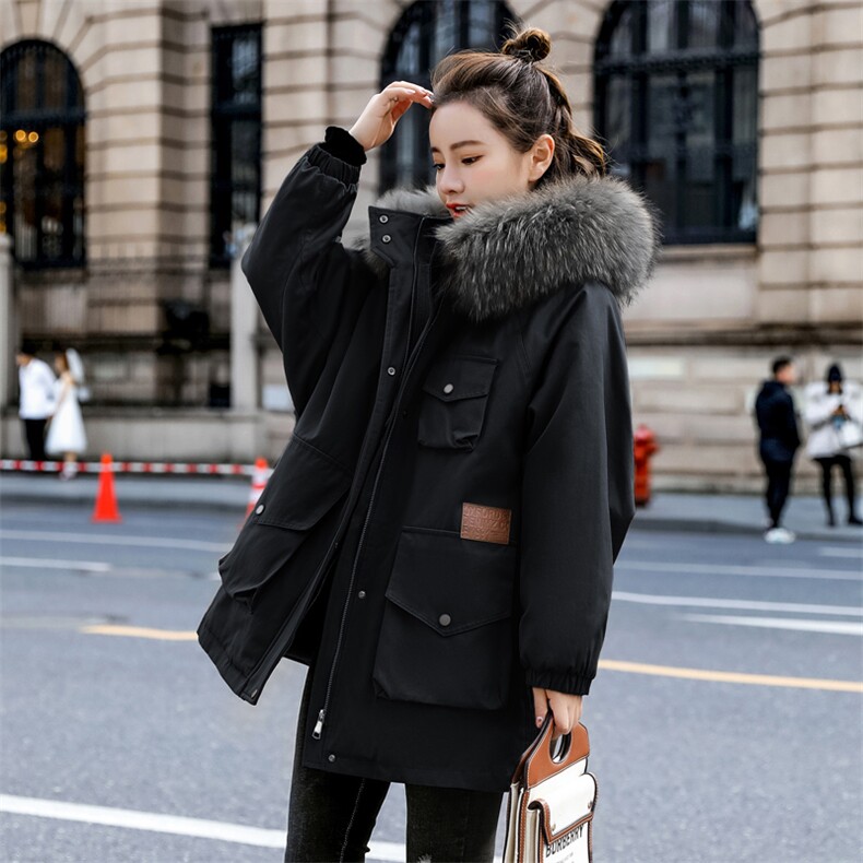 棉衣/棉服2021新款冬仿羊羔毛中长款工装带帽派克服女外套,女装派克服,瑶迪依秀
