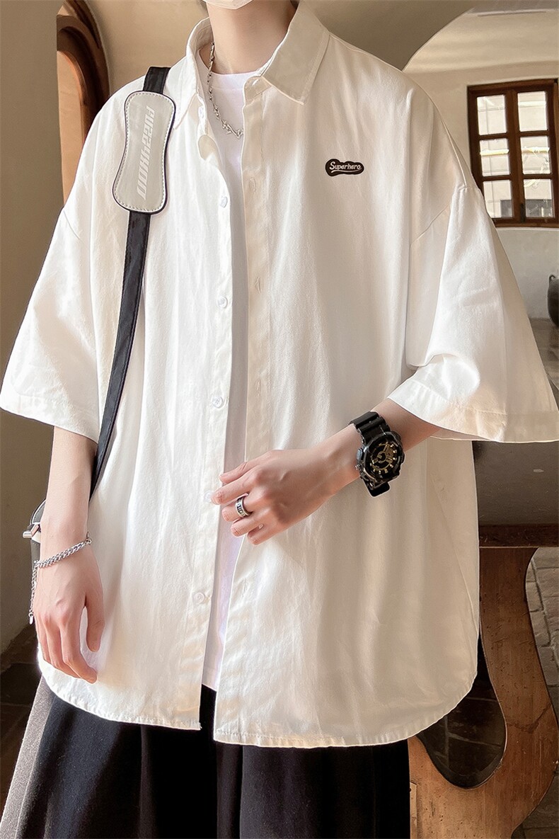 wassuphappy港风冰丝短袖衬衫男夏季2025新款潮牌七分袖衬衣外套,男装T恤,电商B371