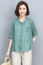 苎麻衬衫女短袖2022年夏季新款刺绣衬衣别致小衫潮，女装衬衫，忆绮罗