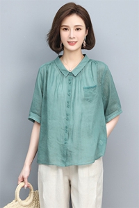 苎麻衬衫女短袖2022年夏季新款刺绣衬衣别致小衫潮图片